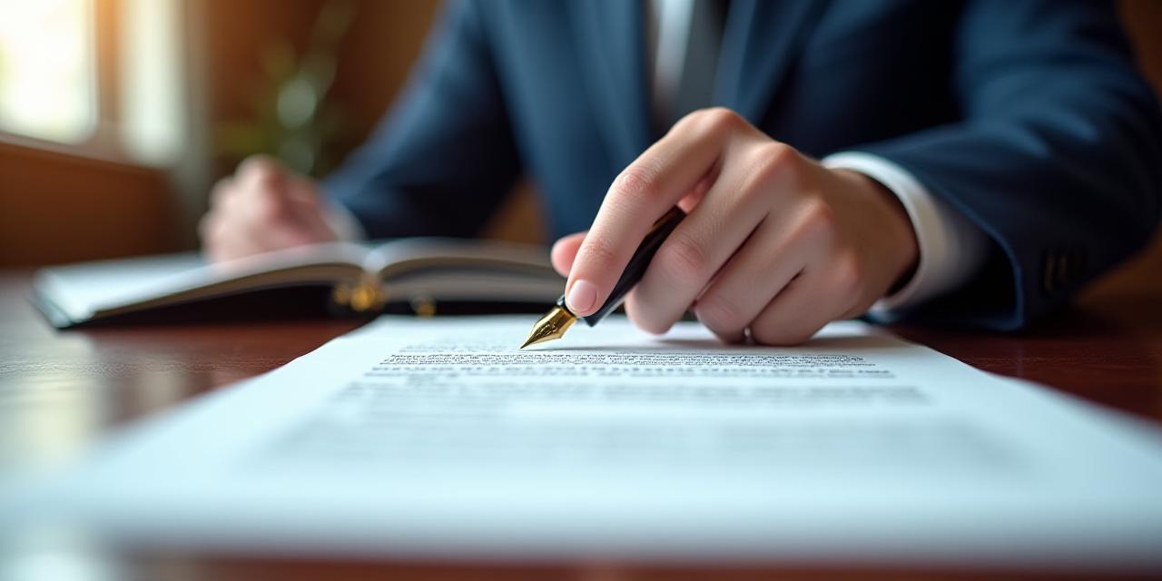 Close up of a legal professional reviewing a complex service agreement in a London office